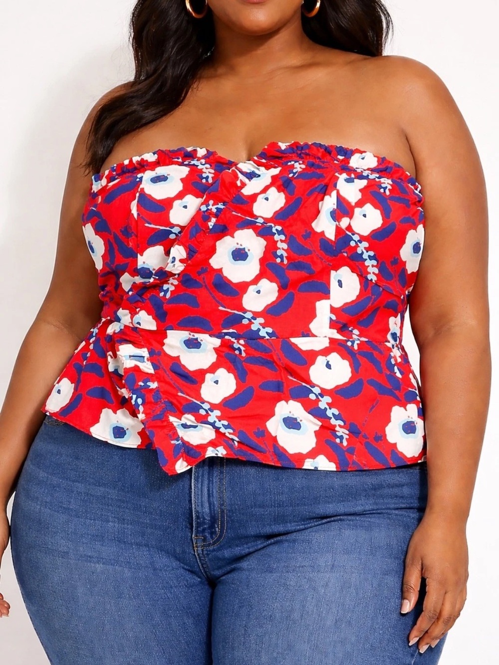 Hutch Red Floral Strapless Peplum Camisole